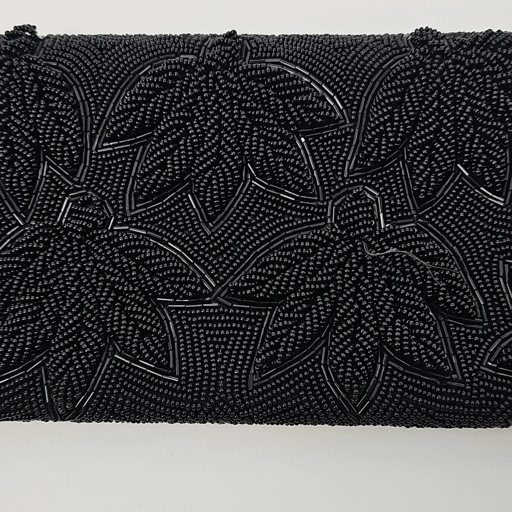 Elegant Handmade Beaded Black Clutch Purse‎ Cocktail Evening Feminine Glam